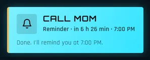 Eon reminder notification card set for 7 PM, Jarvis look